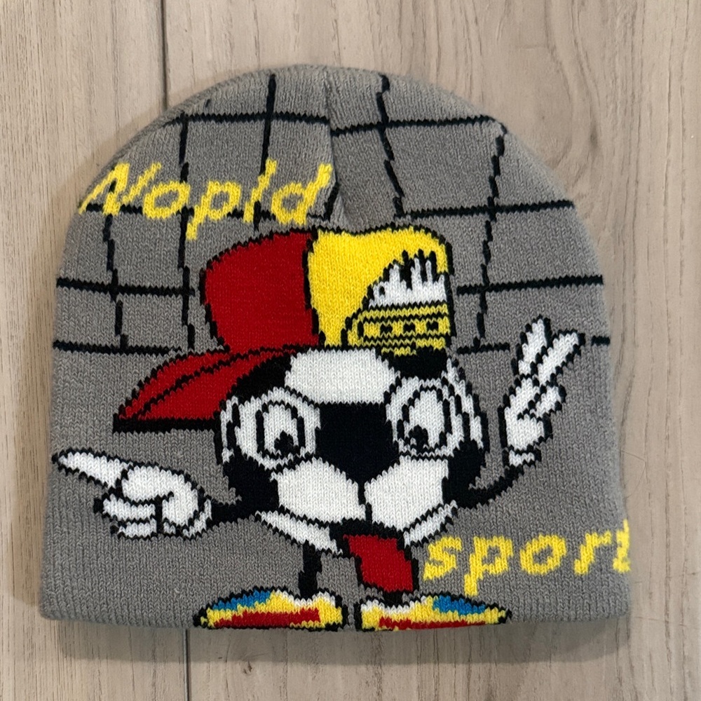 Gray Beanie with Cartoon Design